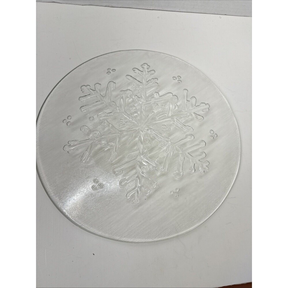 Holiday Snowflake Glass Platter Serving Tray 12.5” Winter - Picture 2 of 7